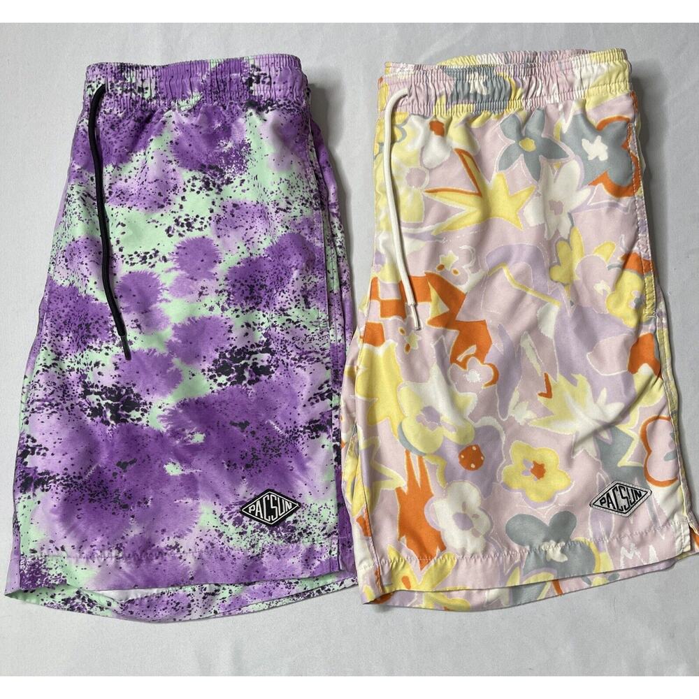 PacSun Mens 2Pack Swim Shorts Trunks Purple Pink Small 7” Inseam Beach Pool READ